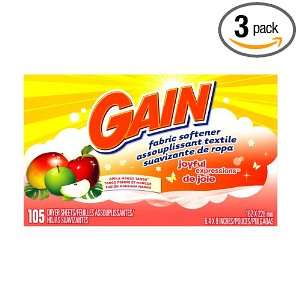 Gain Dryer Sheets, Apple Mango Tango Scent, 105 Count Boxes (Pack of 3 