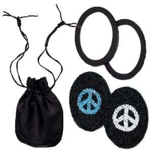  Hand Beaded Peace Sign Compact Mirror and Pouch Bag 