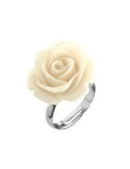   Simulated White Coral Carved Rose Flower Ring Adjustable Finger Ring