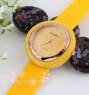 Modish Mix Colors Band Gel Silicone Gold Plated Arc Quartz Wrist Watch 