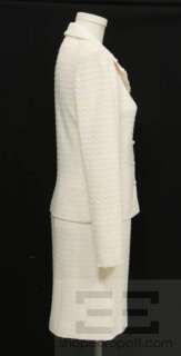 St. John Couture 2pc Ivory & White Knit Pearl Sequin Trim Jacket 