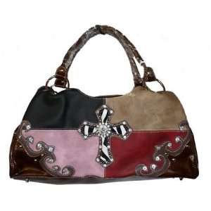   Leatherette Rhinestone Cross Shoulder Handbag Purse 
