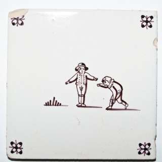 Antique Tile ~ Delf Holland Tile Bowling Player ~ RARE Made between 