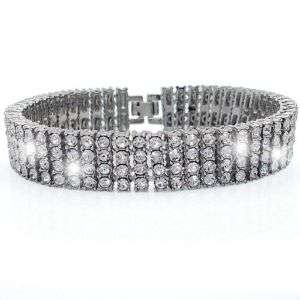 ROW WHITE GOLD FINISH ICED OUT HIP HOP BLING BRACELET  