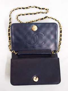 Vintage CHANEL Marine Royal Blue Gold Chain 3way Shoulder Bag Clutch 
