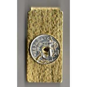  24k Gold on Sterling Silver World Coin Hinged Money Clip   Spanish 