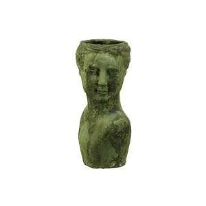  17.5 Green Stoneware Women Head Statue in Moss Finish 