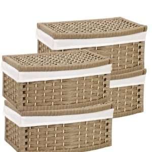 Wicker Storage Baskets with Lid and Liner, Set of 4
