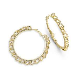  White CZ Gold Tone Fashion Solid Polished Hoop Earrings Jewelry