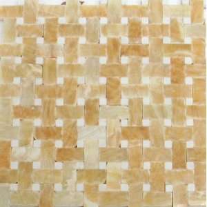 Stone Mosaic Tile Backsplash Polished Honey Onyx & Cream White Marble 