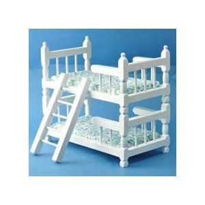   Dollhouse Miniature White Wooden Bunk Beds with Ladder: Toys & Games